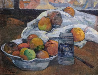 Bowl of Fruit and Tankard before a Window by Paul Gauguin